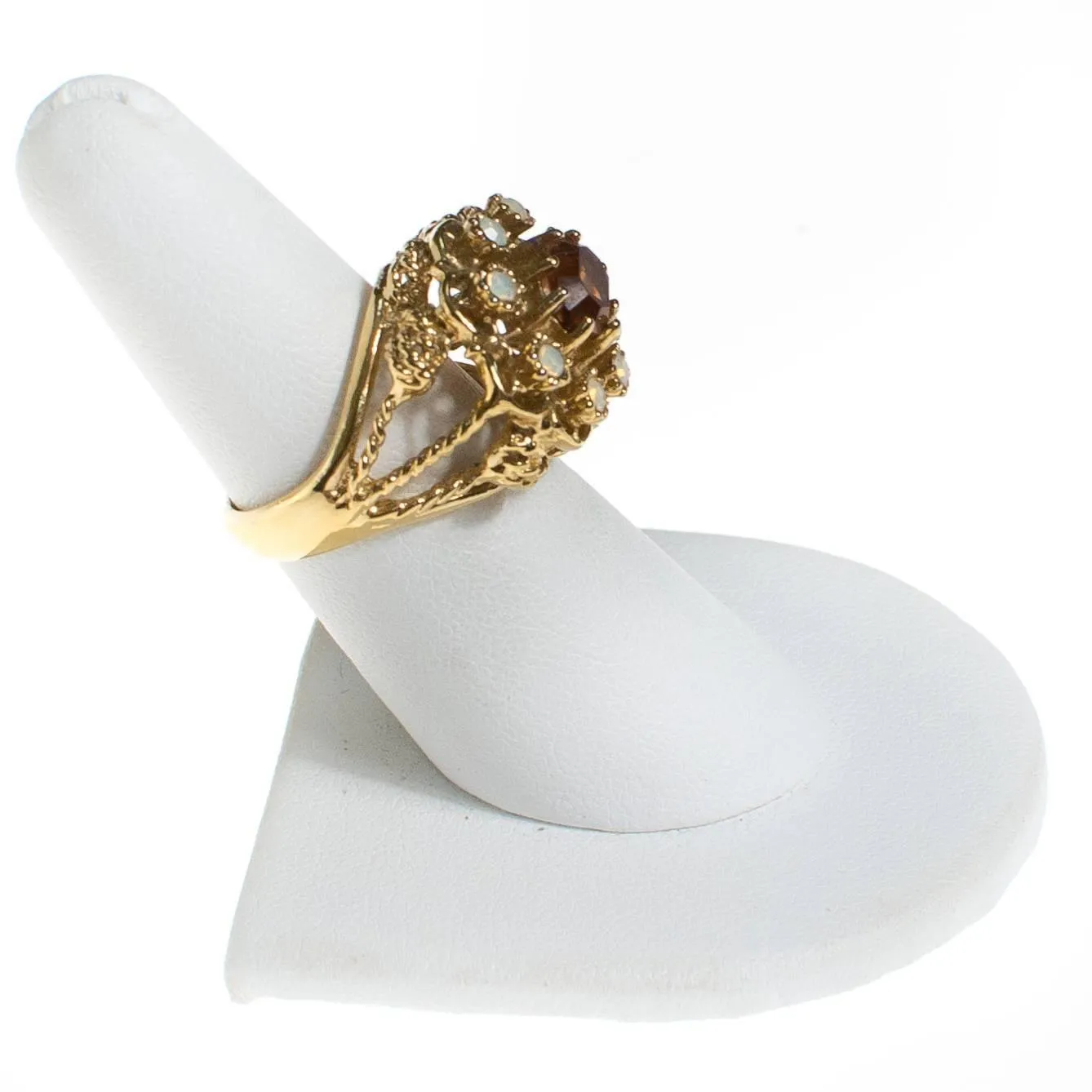 Amber and Opaline Crystal Statement Ring