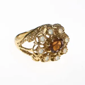 Amber and Opaline Crystal Statement Ring