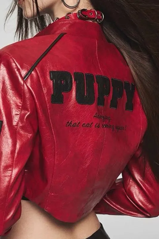American retro short motorcycle PU leather jacket