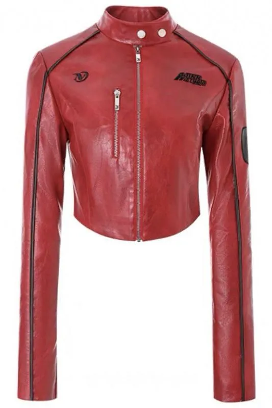 American retro short motorcycle PU leather jacket