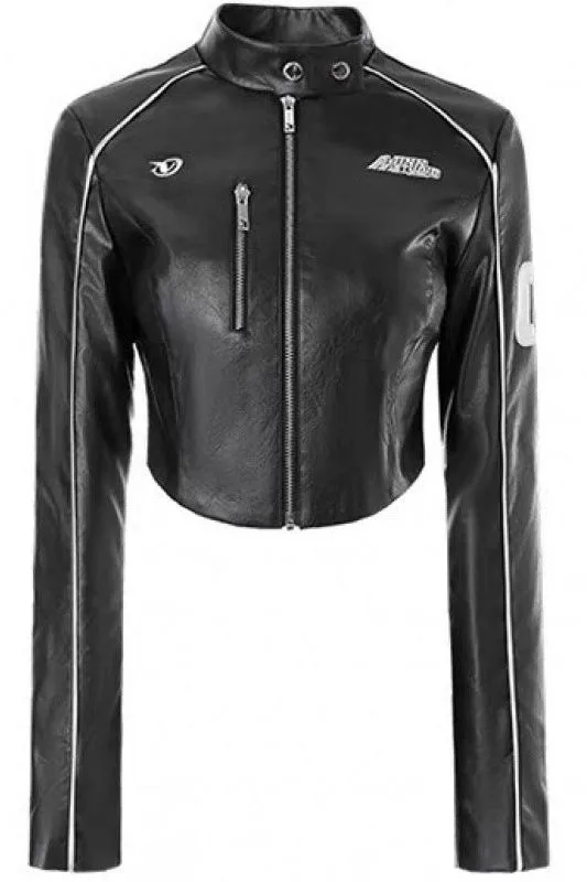 American retro short motorcycle PU leather jacket