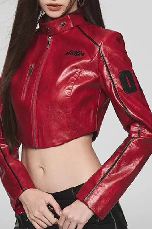 American retro short motorcycle PU leather jacket