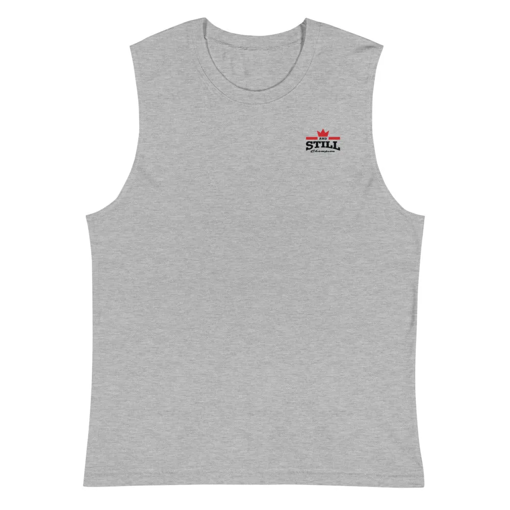 And Still Champion crest logo men's muscle shirt with ASC logo on back label