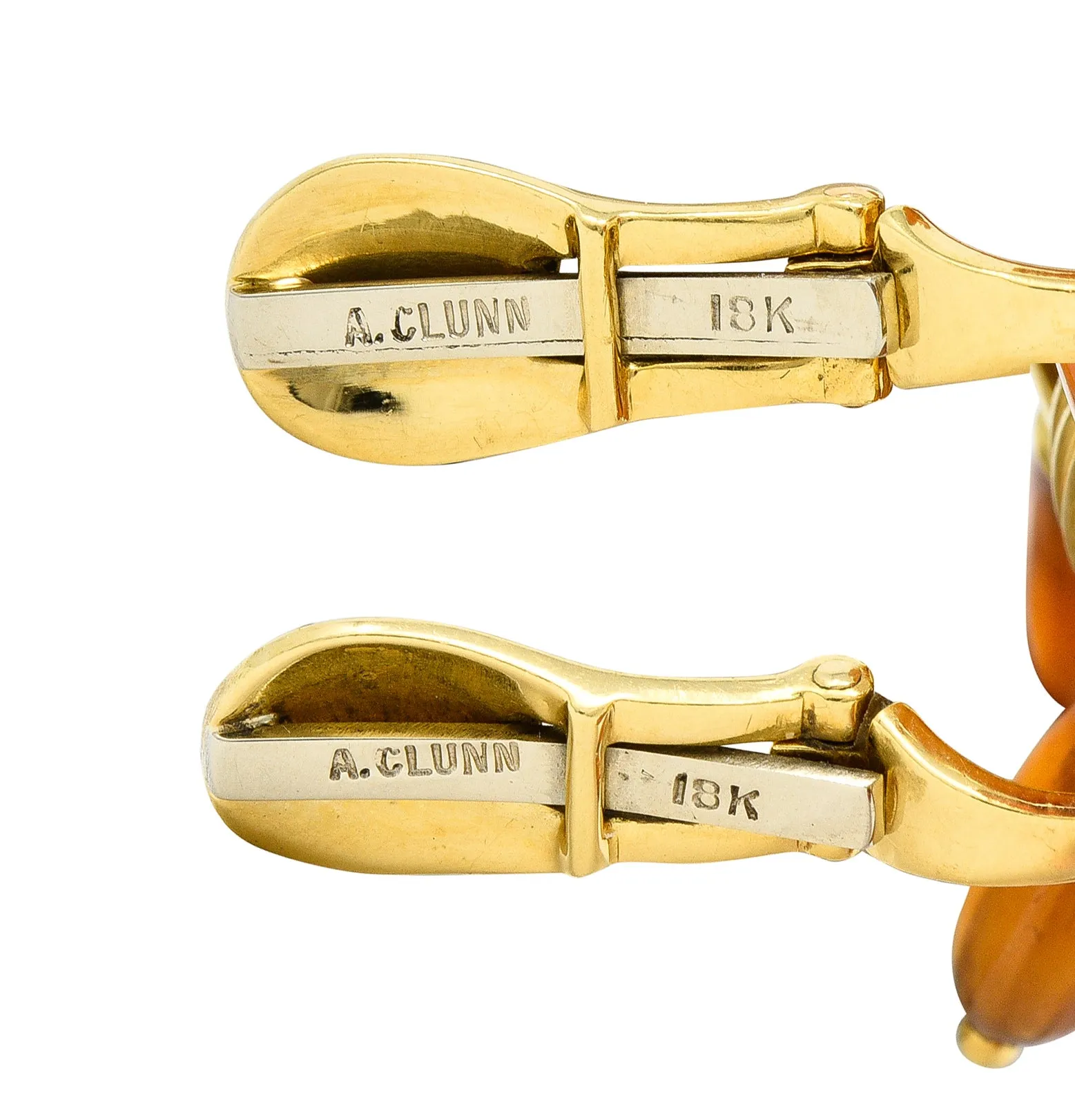 Andrew Clunn 1980's Citrine Bead 18 Karat Yellow Gold Hammered Fanning Vintage Ear-Clip Earrings