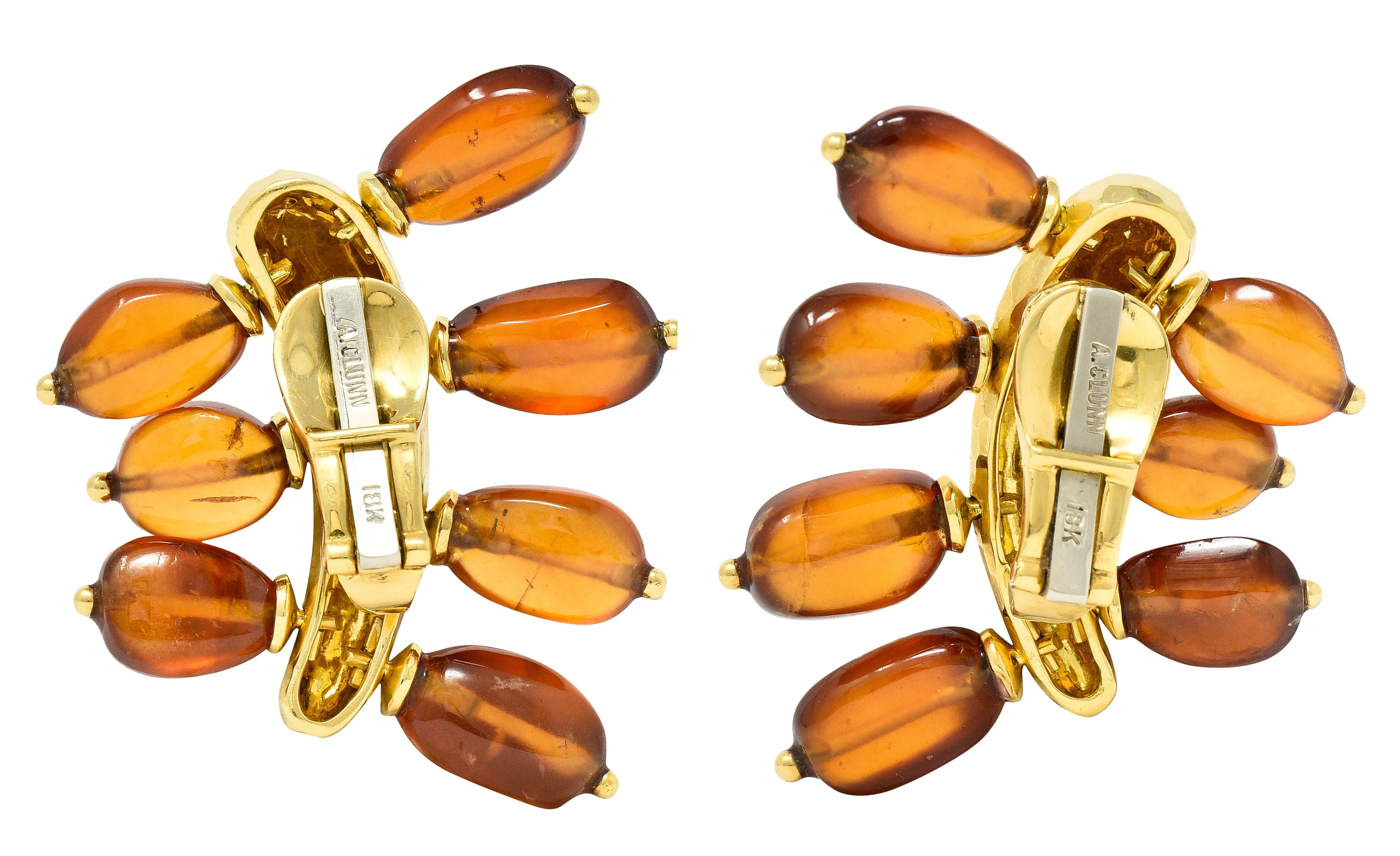 Andrew Clunn 1980's Citrine Bead 18 Karat Yellow Gold Hammered Fanning Vintage Ear-Clip Earrings