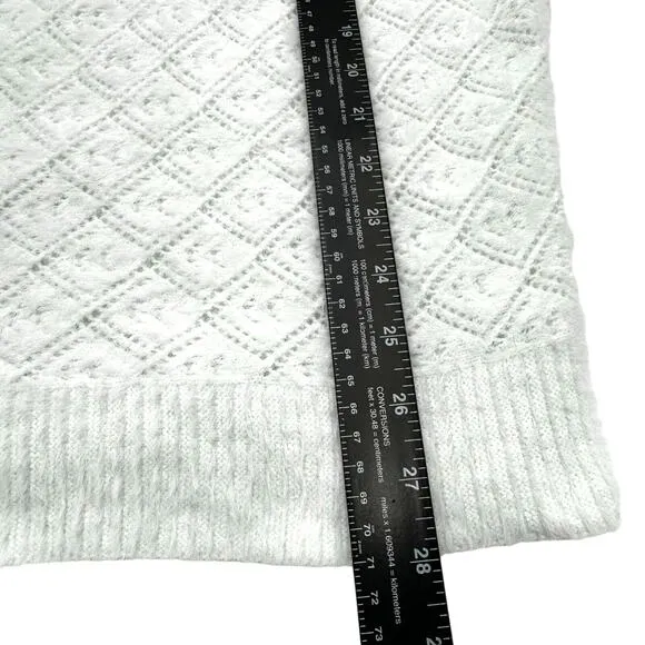 ANTHROPOLOGIE Oliver O Medium SOFT White Sheer Diamond Eyelash Fuzzy Sweater