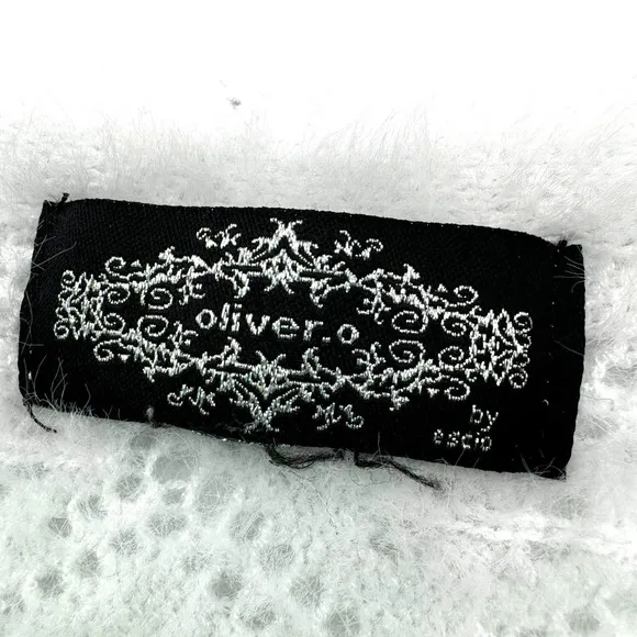 ANTHROPOLOGIE Oliver O Medium SOFT White Sheer Diamond Eyelash Fuzzy Sweater