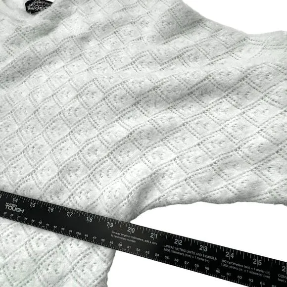 ANTHROPOLOGIE Oliver O Medium SOFT White Sheer Diamond Eyelash Fuzzy Sweater