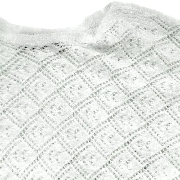 ANTHROPOLOGIE Oliver O Medium SOFT White Sheer Diamond Eyelash Fuzzy Sweater