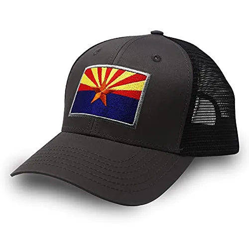 Arizona Flag Trucker Baseball Snapback Hat (Black) - International Tie