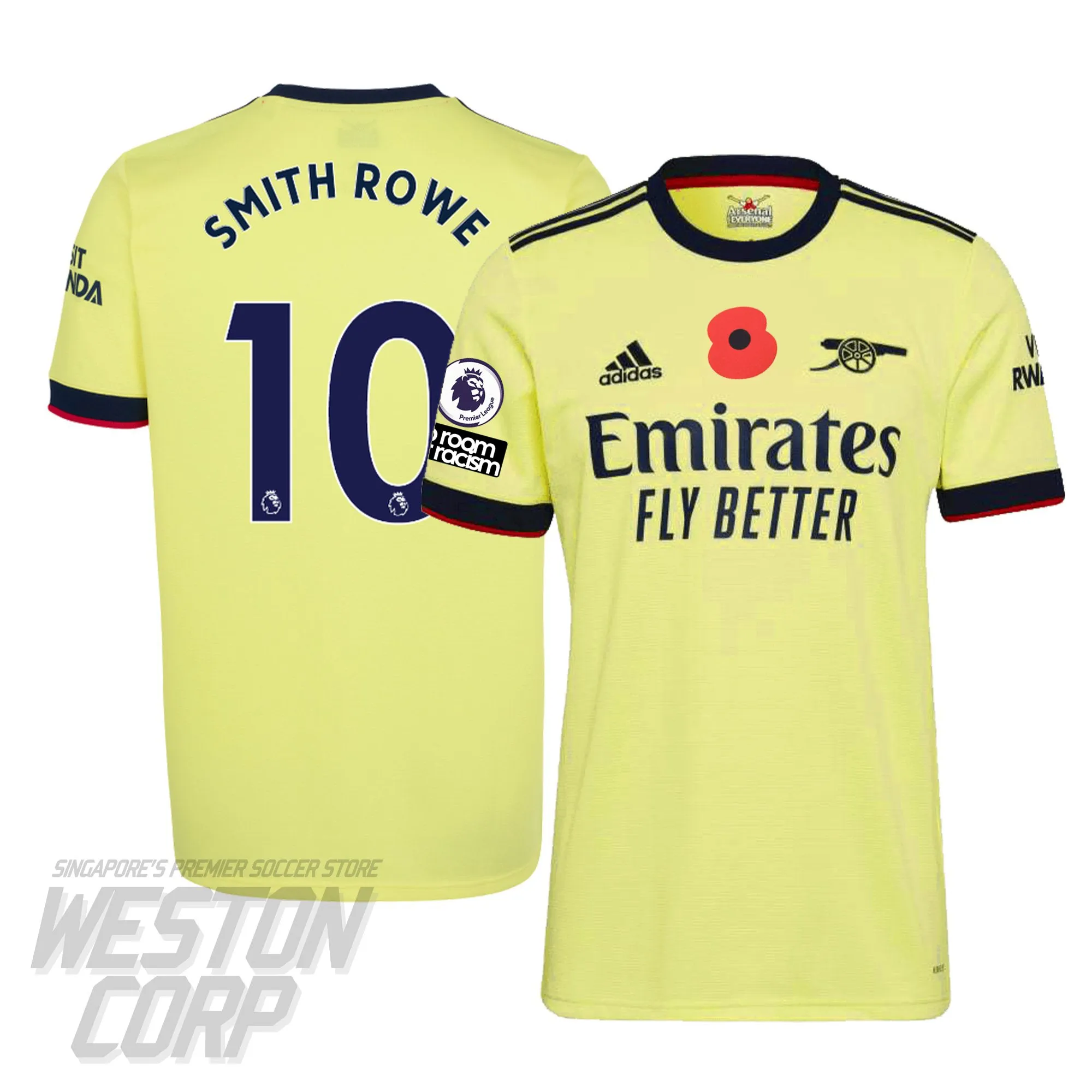 Arsenal Adult 2021-22 SS Away Shirt w/ Poppy   Smith Rowe EPL Fonts   Badges