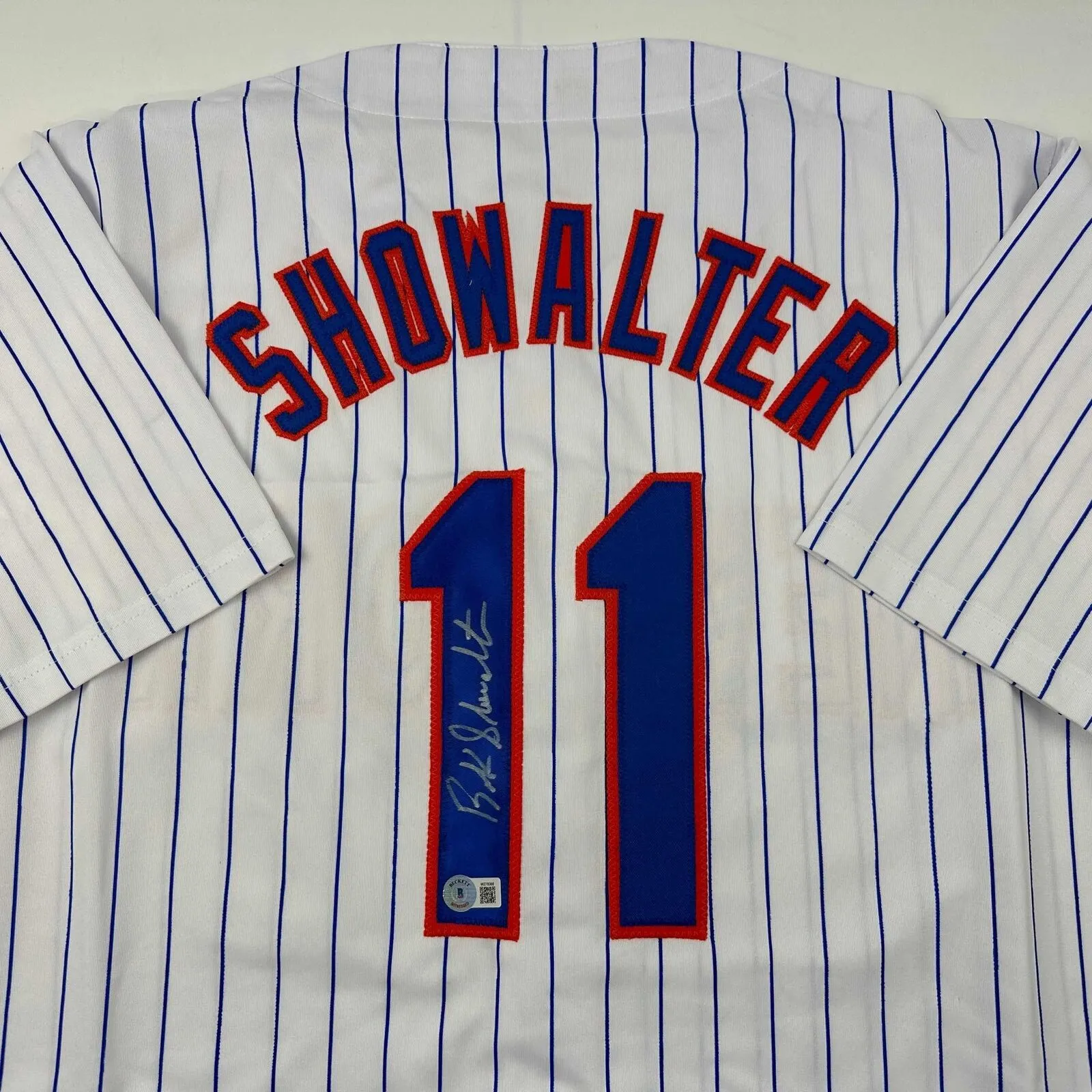 Autographed/Signed Buck Showalter New York Pinstripe Jersey Beckett BAS COA