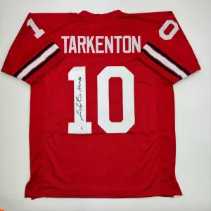 Autographed/Signed Fran Tarkenton Georgia Red College Football Jersey BAS COA