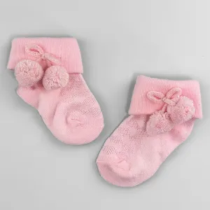 Baby girls ankle socks with Pom Poms-Pink