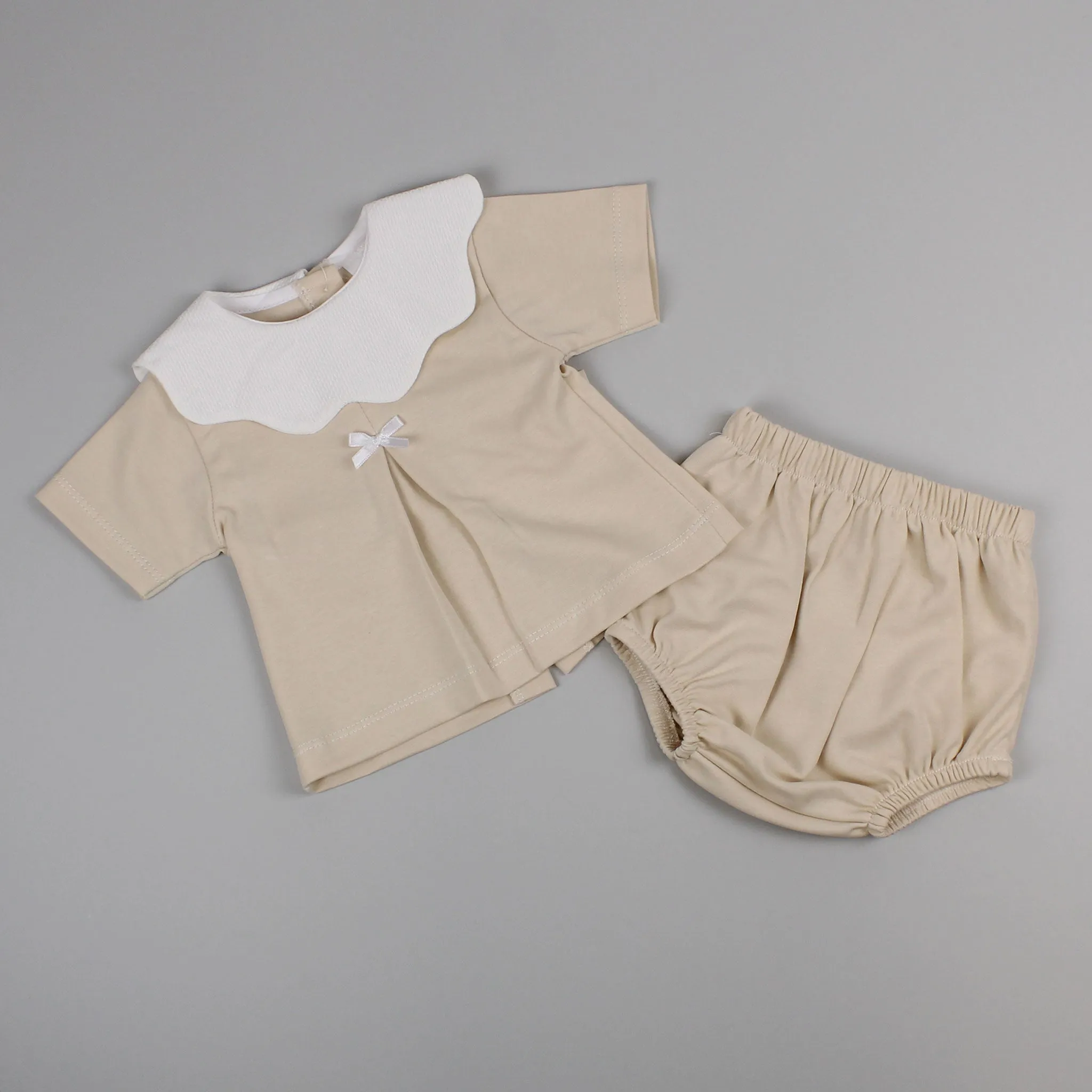 Baby Girls Beige Cotton Summer Outfit