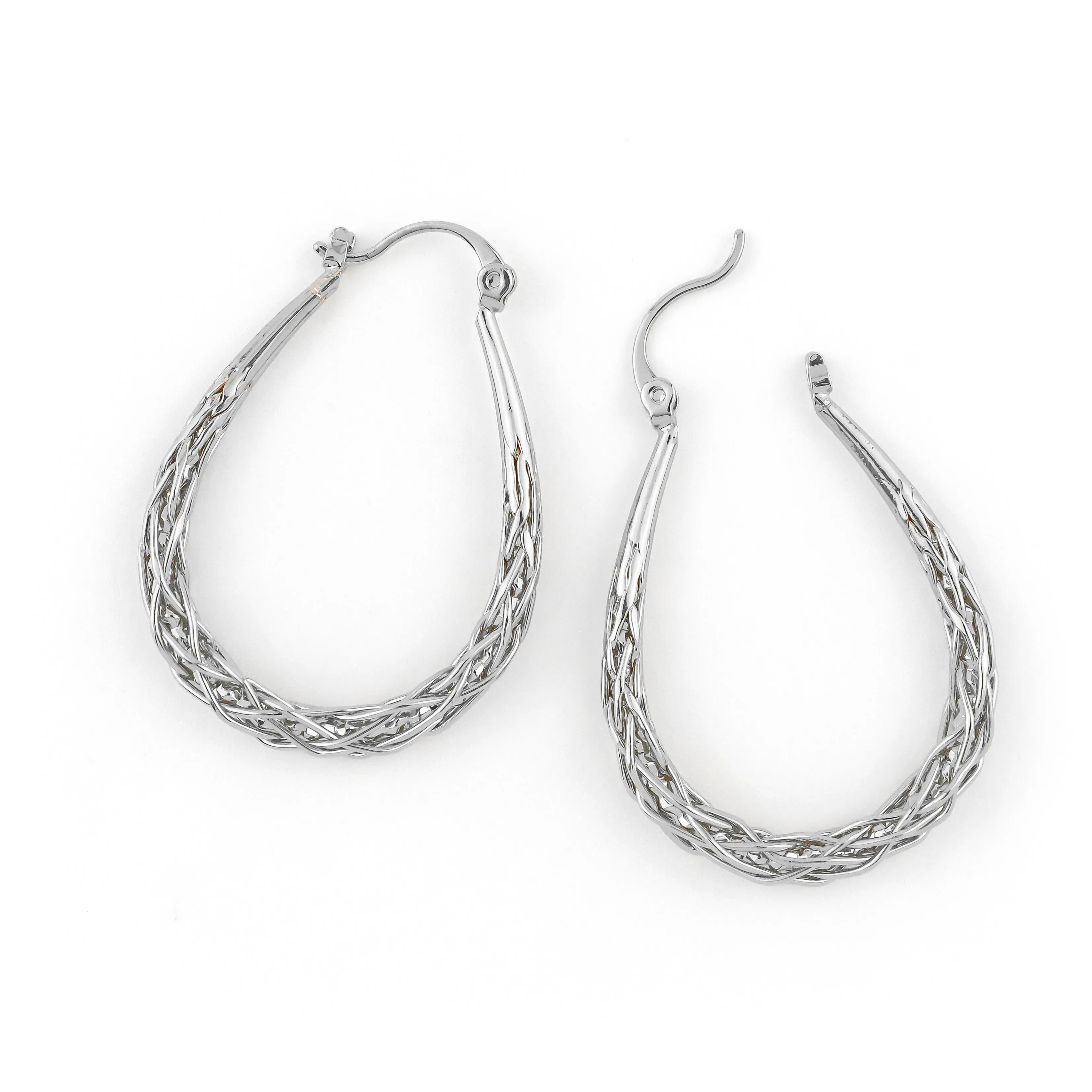 Basketweave Silver Hoop Earring