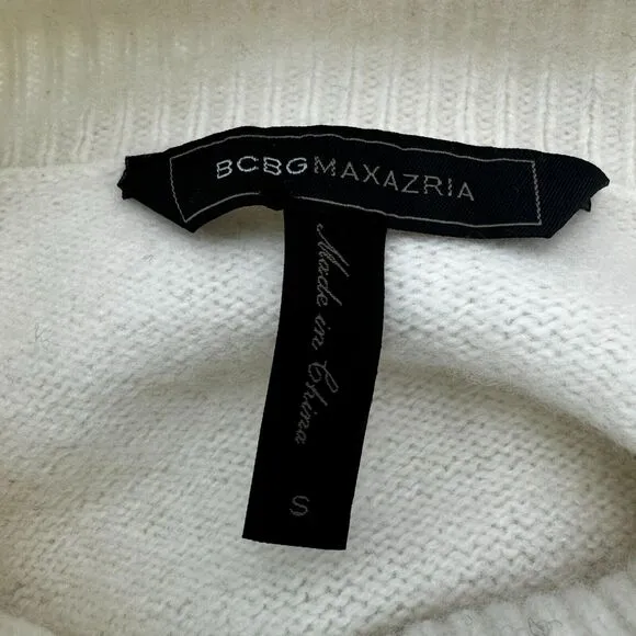 BCBG MAXAZRIA Women's Small Cream Merino Wool Sweater Turtle Neck Bell Sleeves