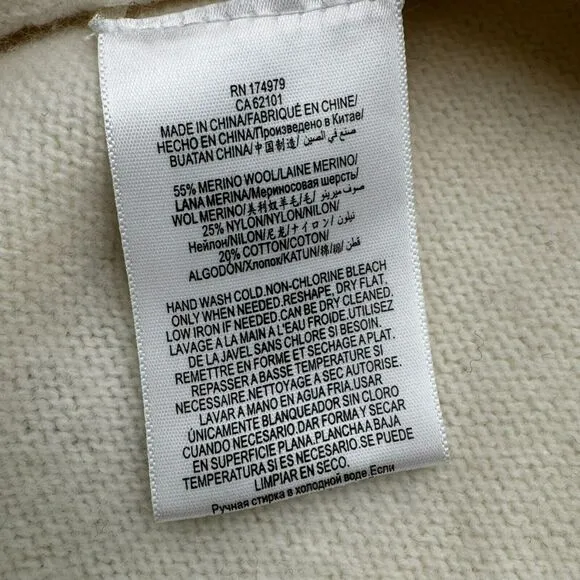 BCBG MAXAZRIA Women's Small Cream Merino Wool Sweater Turtle Neck Bell Sleeves