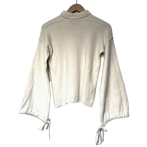 BCBG MAXAZRIA Women's Small Cream Merino Wool Sweater Turtle Neck Bell Sleeves