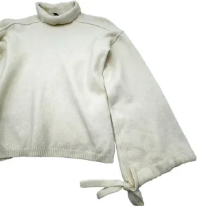 BCBG MAXAZRIA Women's Small Cream Merino Wool Sweater Turtle Neck Bell Sleeves