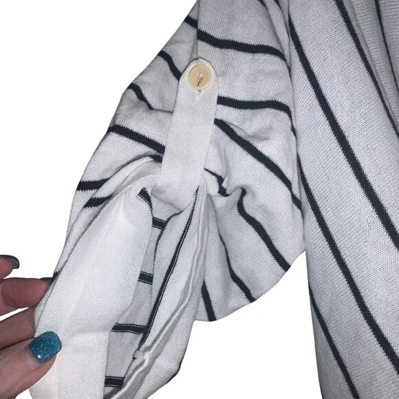 BCBGMAXAZRIA WOMEN'S‎ STRIPED CARDIWRAP  SWEATER NAVYSTRIPE  S BUTTON SLEEVE NWT