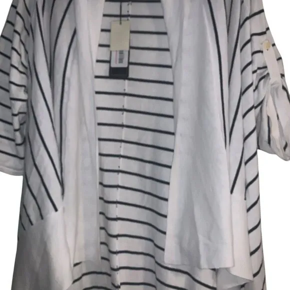 BCBGMAXAZRIA WOMEN'S‎ STRIPED CARDIWRAP  SWEATER NAVYSTRIPE  S BUTTON SLEEVE NWT