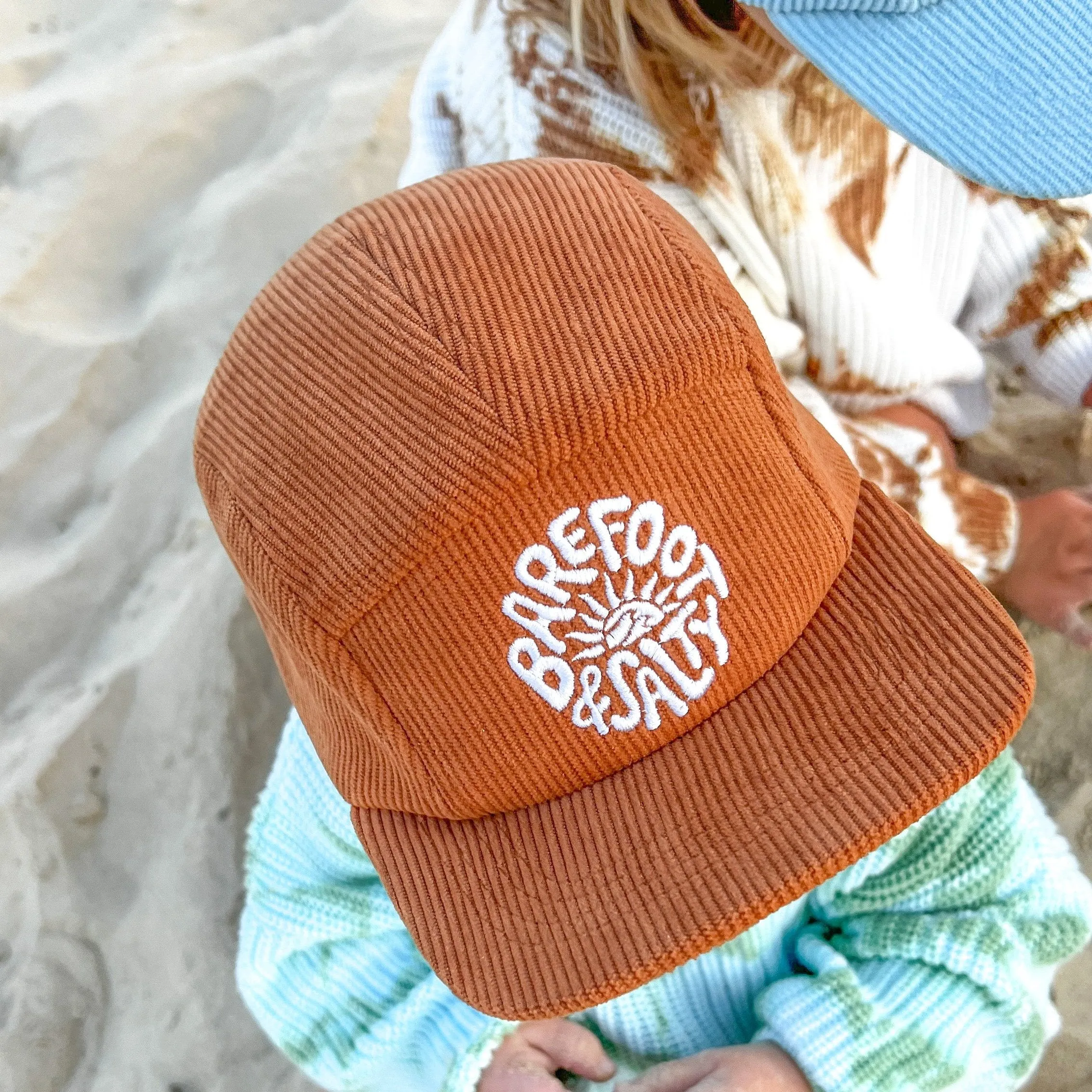 Bf&S corduroy 5 panel cap - blue/brown/cream
