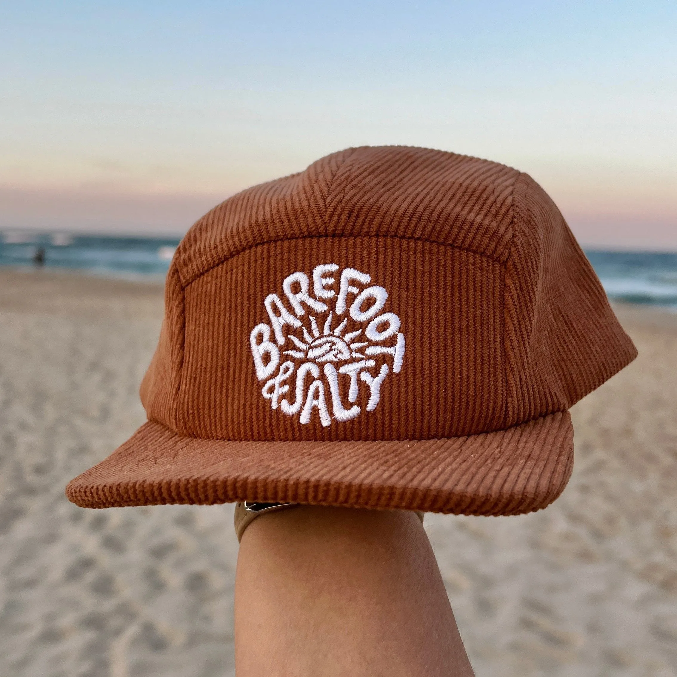 Bf&S corduroy 5 panel cap - blue/brown/cream