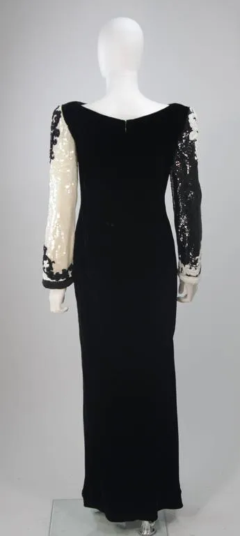 BILL BLASS Color Black Velvet Gown with Beaded Sleeves Size 6-8