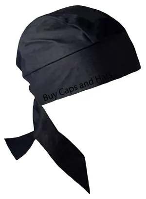 Black Bandana DoRag with Sweatband Pirate Skull Cap Heavy Duty Thick Cotton Large/XL