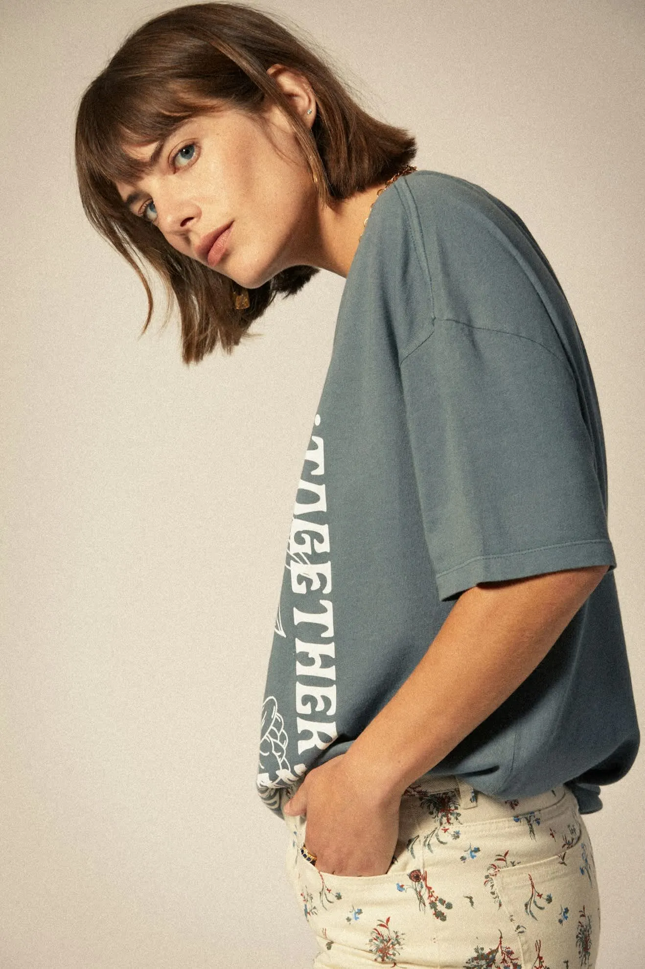Bloom Oversized Boyfriend T-Shirt - Basalt