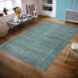 Blue Over Dyed Rug I Retro Design Rug | Turkish Rug | Hand Weaving Rug  | Bedroom Rug | Wool Rug | Vintage Rug | Tumbled Rug  | Naturel Rug | Boho Rug I I 6'1'' x 10'0'' ft 185 x 305 cm