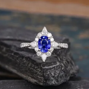 Blue Sapphire & Moissanite, Vintage Inspired Design