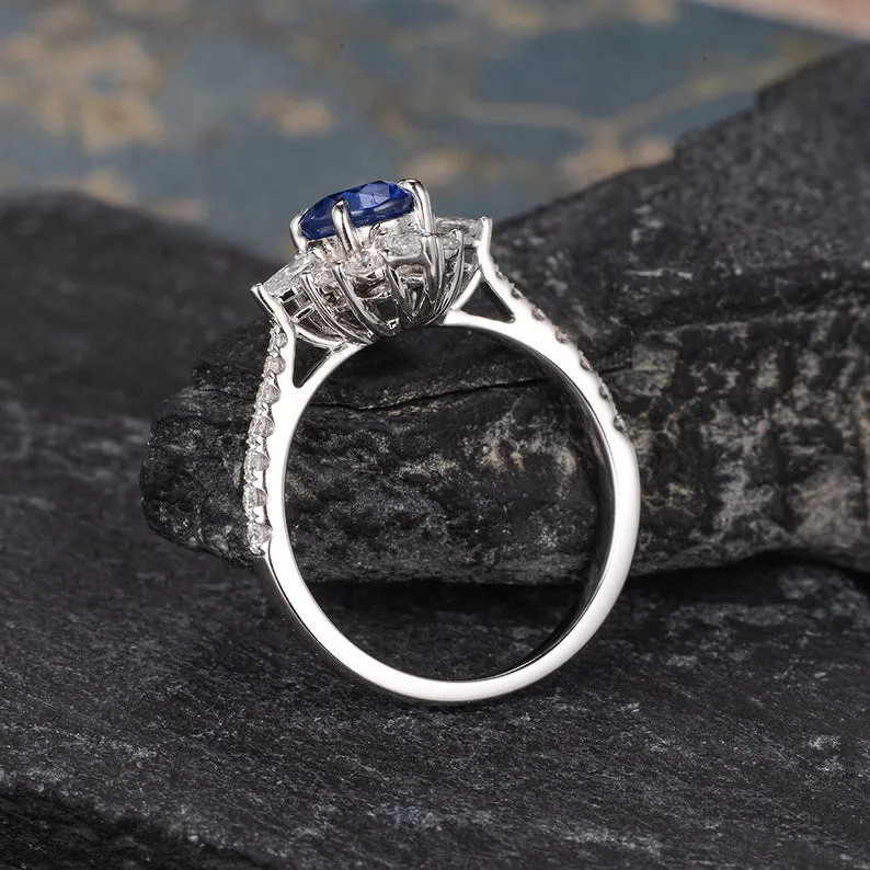 Blue Sapphire & Moissanite, Vintage Inspired Design