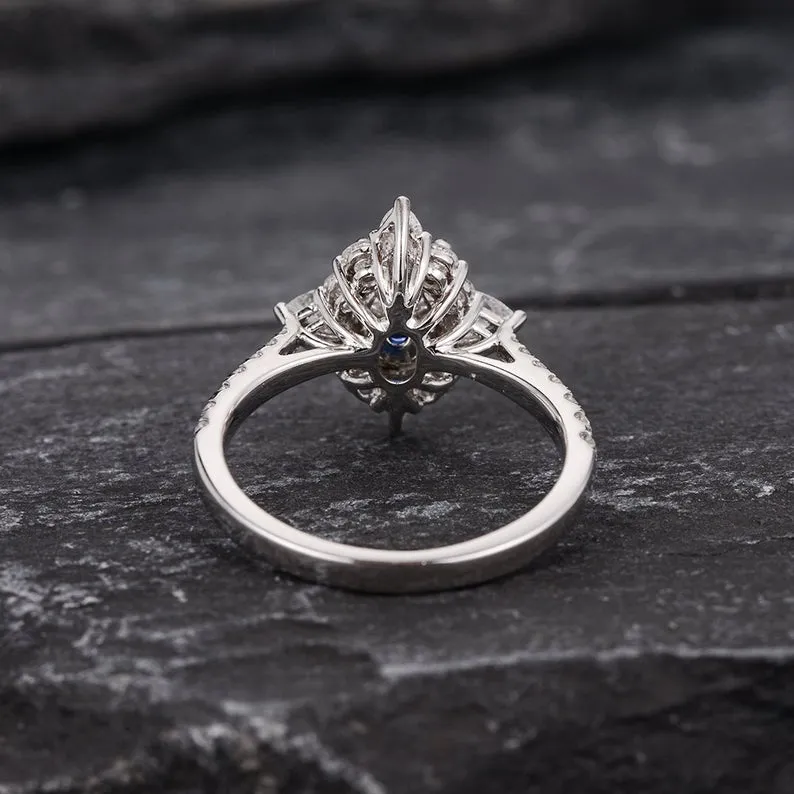 Blue Sapphire & Moissanite, Vintage Inspired Design