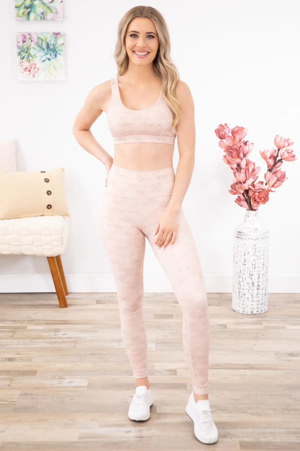 Blush Chevron Print Sports Bra