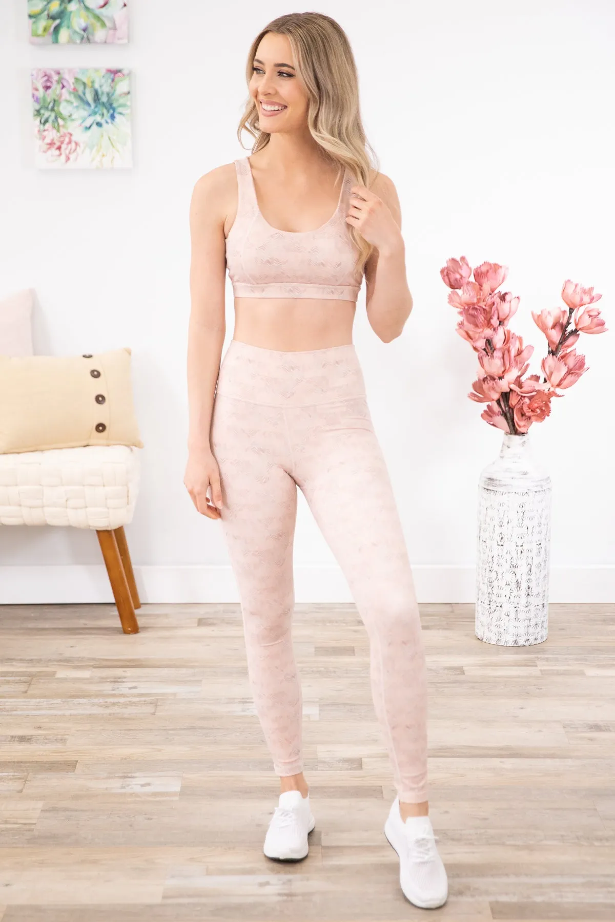 Blush Chevron Print Sports Bra