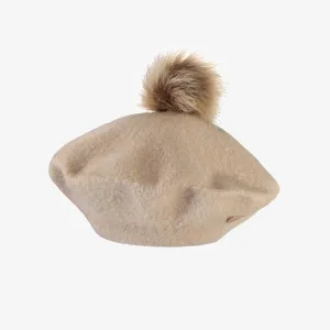 Béret taupe avec pompon en tricot, enfant || Taupe beret with pompom in knit, child