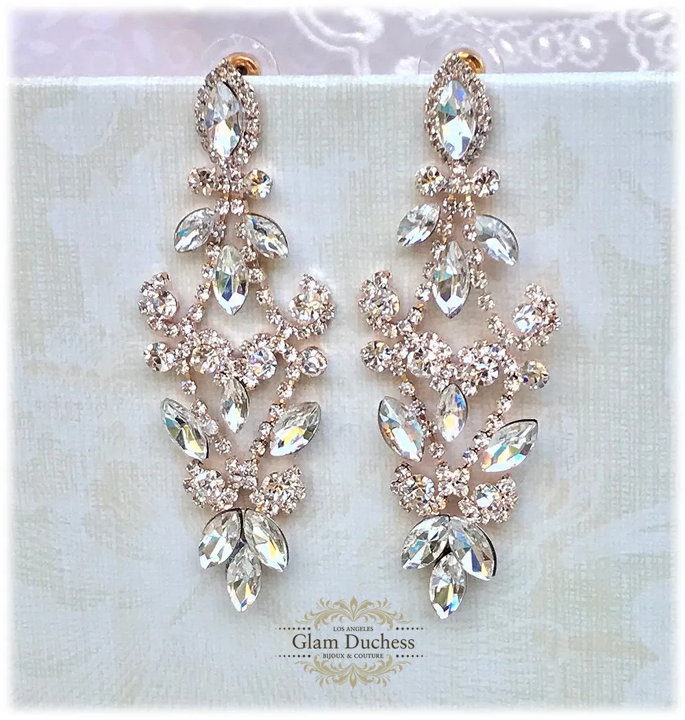 Bridal Chandelier Earrings, Bridesmaid Earrings, Prom Earrings, Bridesmaid Jewelry, Silver Rose Gold Bridal Earrings, Drop Earrings
