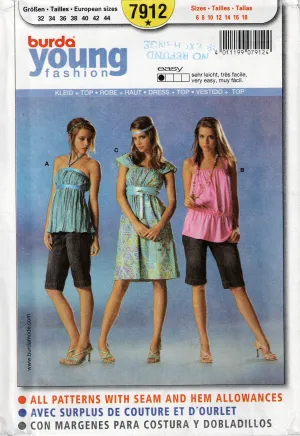 Burda Young 7912 Womens Gathered Summer Top Bustier & Dress Out Of Print Sewing Pattern Sizes 6 - 18 UNCUT Factory Folded