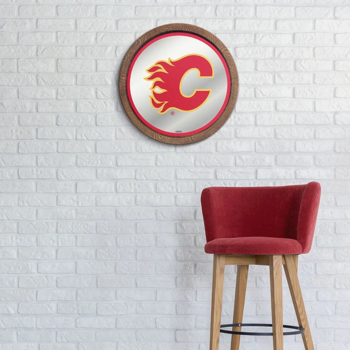 Calgary Flames: Mirrored Barrel Top Wall Sign