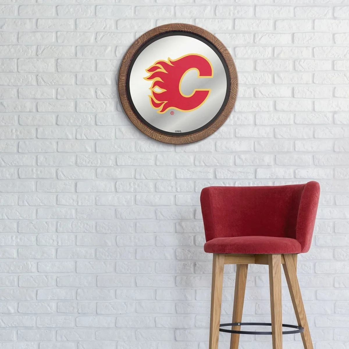 Calgary Flames: Mirrored Barrel Top Wall Sign
