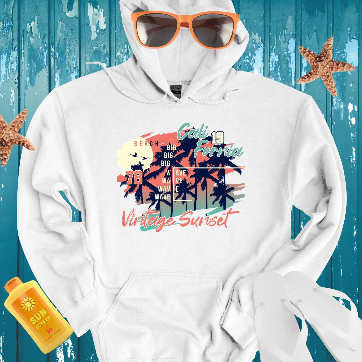 California Retro Beach Hoodie Vintage Surf Style 1978