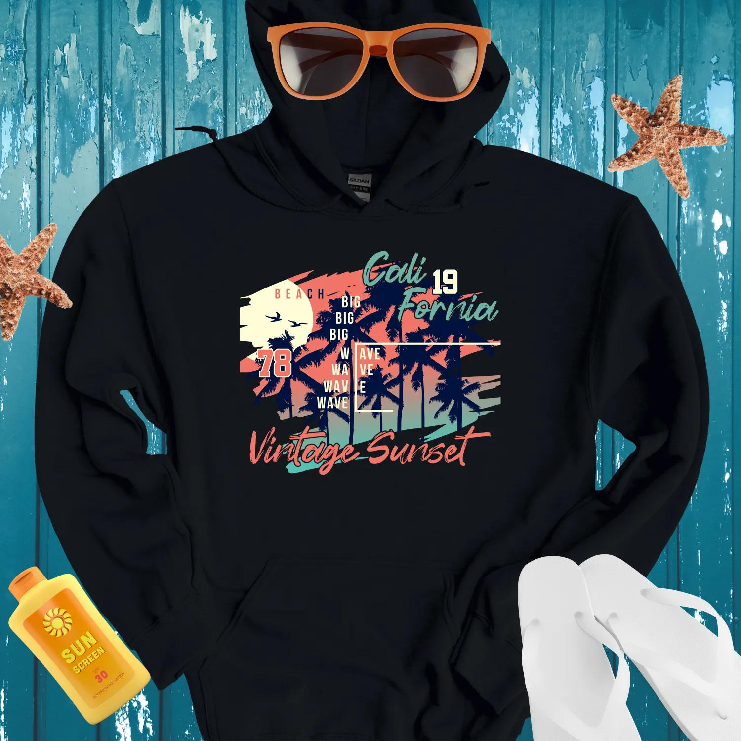 California Retro Beach Hoodie Vintage Surf Style 1978