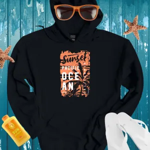 California Sunset Pacific Ocean Hoodie With Palm Design