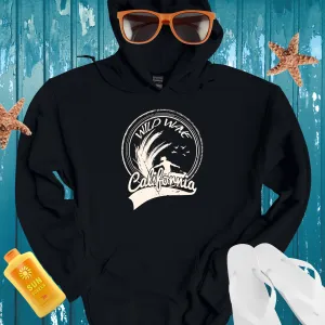 California Surf Vintage Design Wild Wave Hoodie Black
