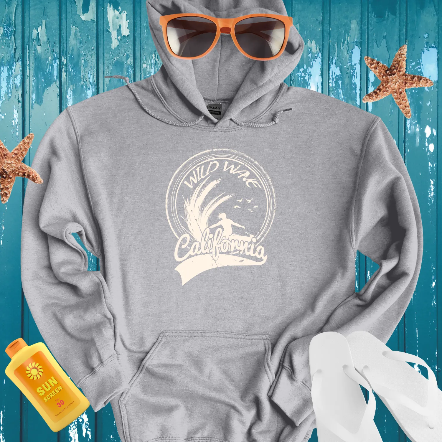 California Surf Vintage Design Wild Wave Hoodie Black