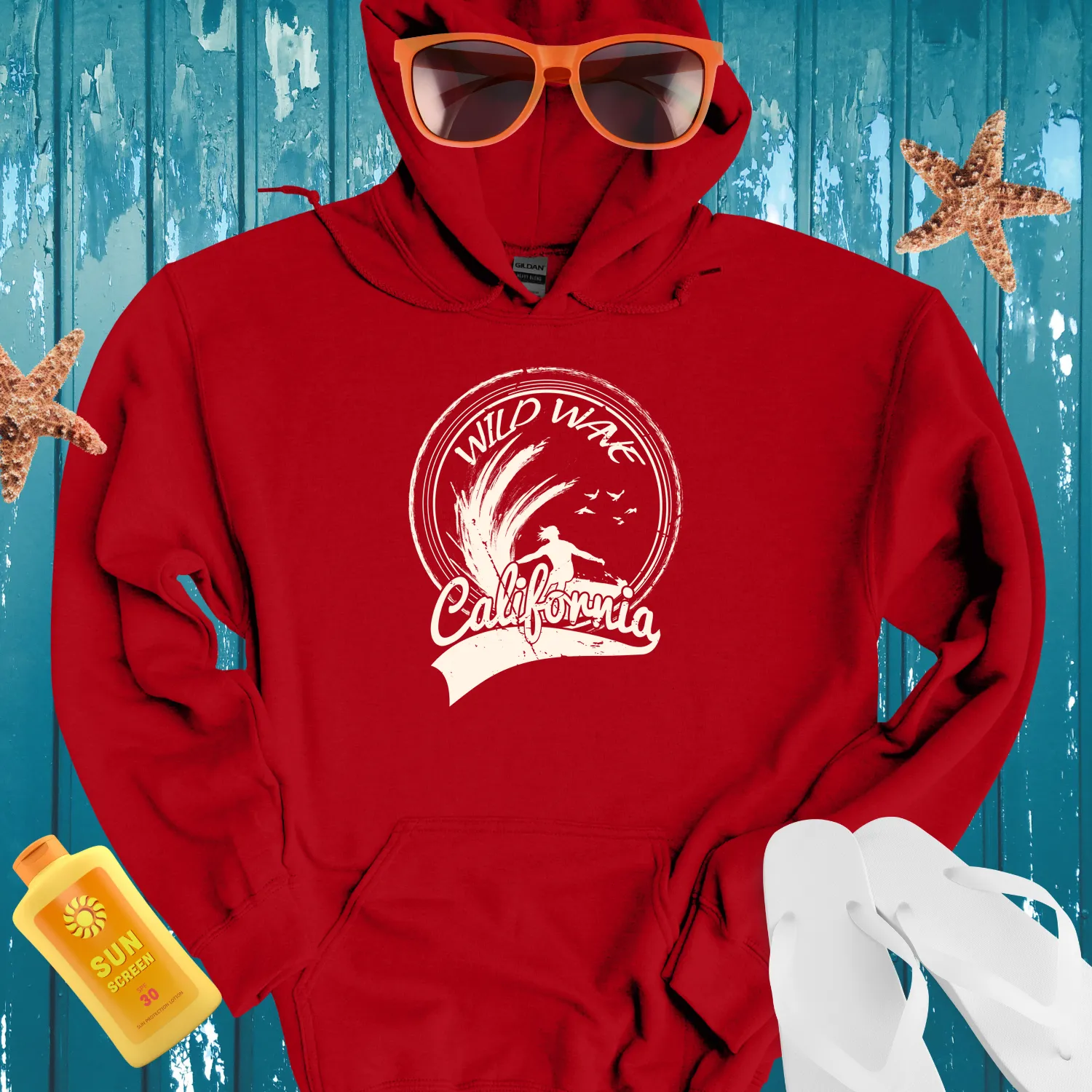 California Surf Vintage Design Wild Wave Hoodie Black