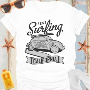 California Surfing T-Shirt With Classic Car Design