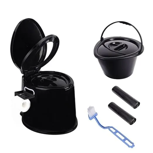 Camping Toilet, Portable Toilet for Adults & Kids, 5.3 Gallon Camping Toilet with Detachable Inner Bucket and Removable Toilet Paper Holder (Black)